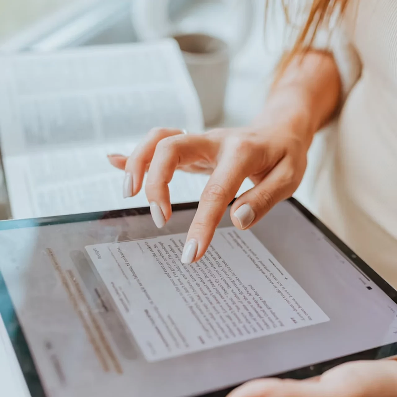 Woman reviewing notes on an iPad