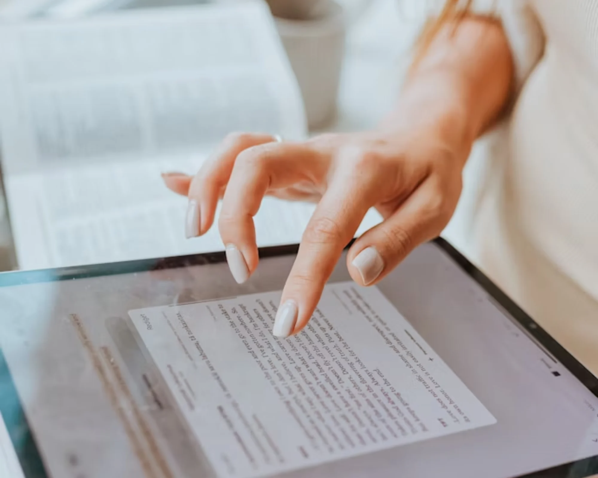 Woman reviewing notes on an iPad